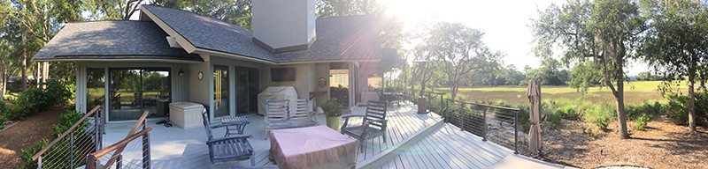 A picture of the deck of a beautiful home we stayed in through Trusted Housesitters