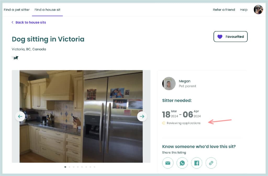 A screenshot of a pet owner looking for pet sitters.