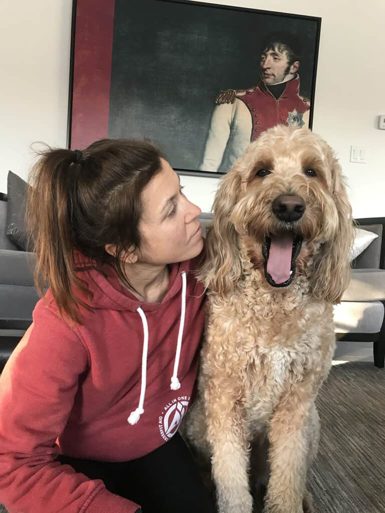 Donna with Mio, a wonderful doodle.