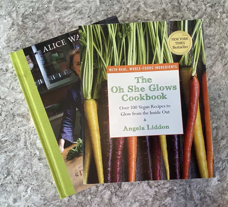 A picture of cookbooks we have read during our Trusted Housesitters stays.