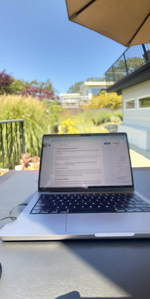Our outdoor workspace in the backyard of our Trusted Housesitters home.