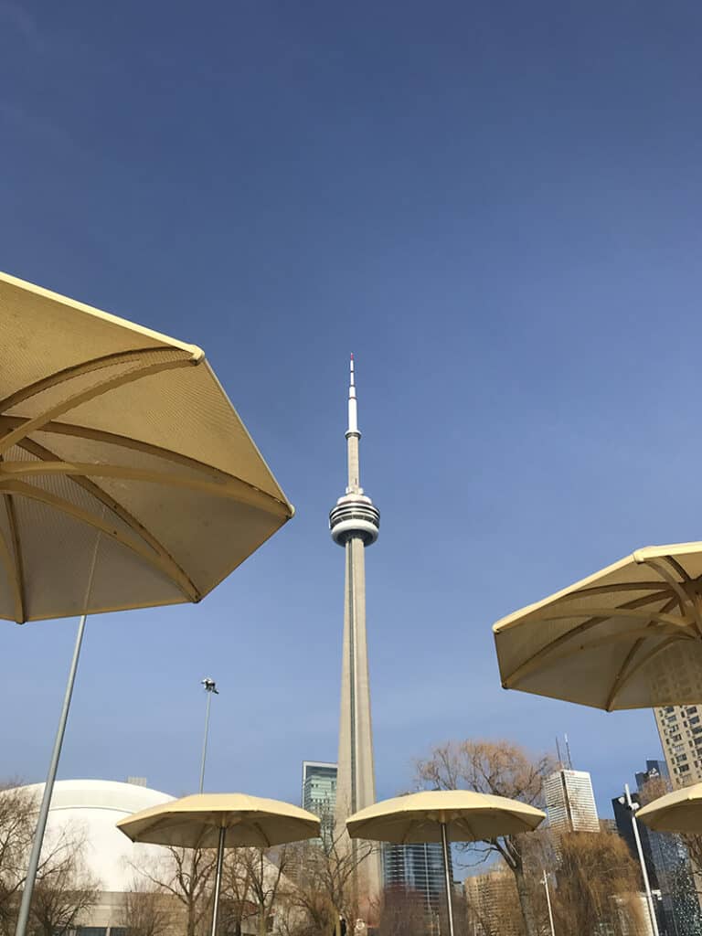 We enjoyed walks like tourists in downtown Toronto and took this picture of the CN Tower.