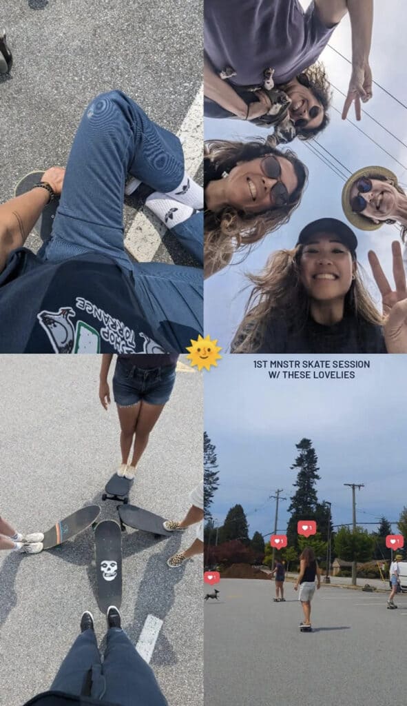 A picture collage of four images of the four of us women having fun at one of Oli's skateboarding events.