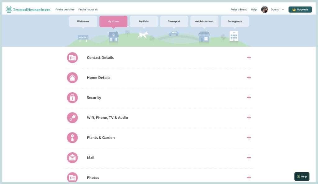 A screenshot of what the Welcome Guide dashboard looks like on Trusted Housesitters