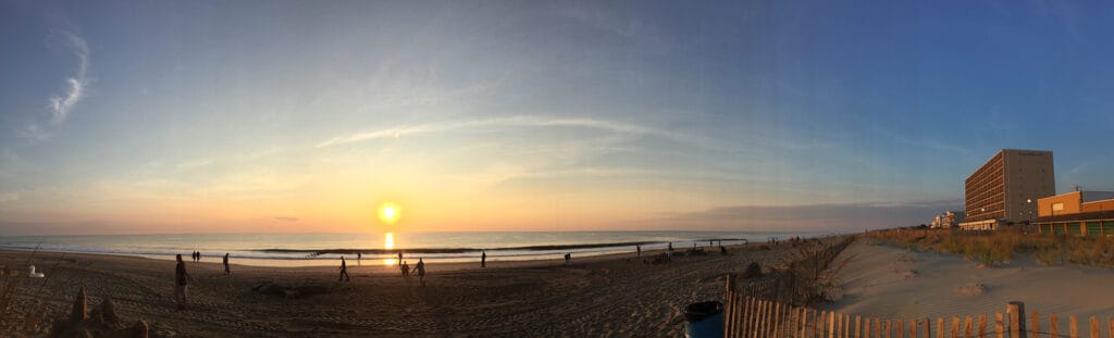 A picture of Folly Beach at sunset.