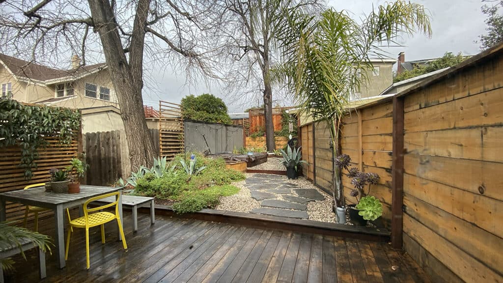 The beautifully landscaped backyard oasis of a house sit we did through Trusted Housesitters in Oakland.