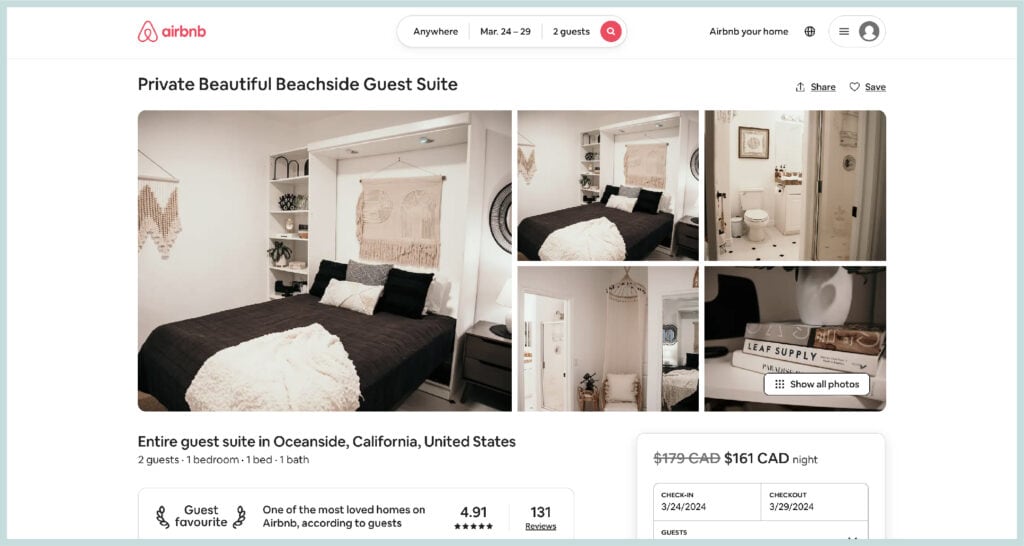 A screenshot of an AirBnb listing.